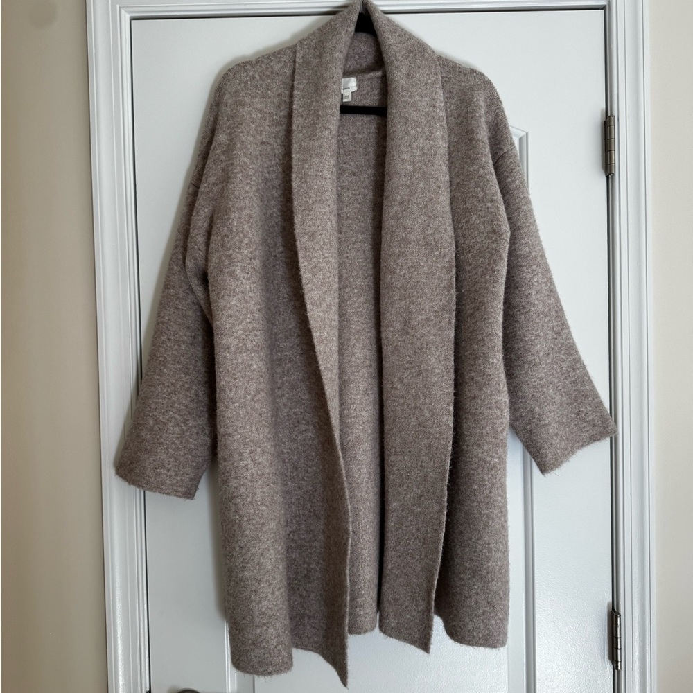 Anthropologie Open-Front Shawl Collar Cardigan in Taupe Brown
